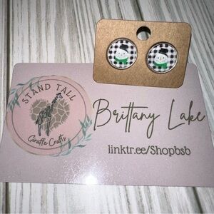 Snowman face plaid round 12mm earrings set new